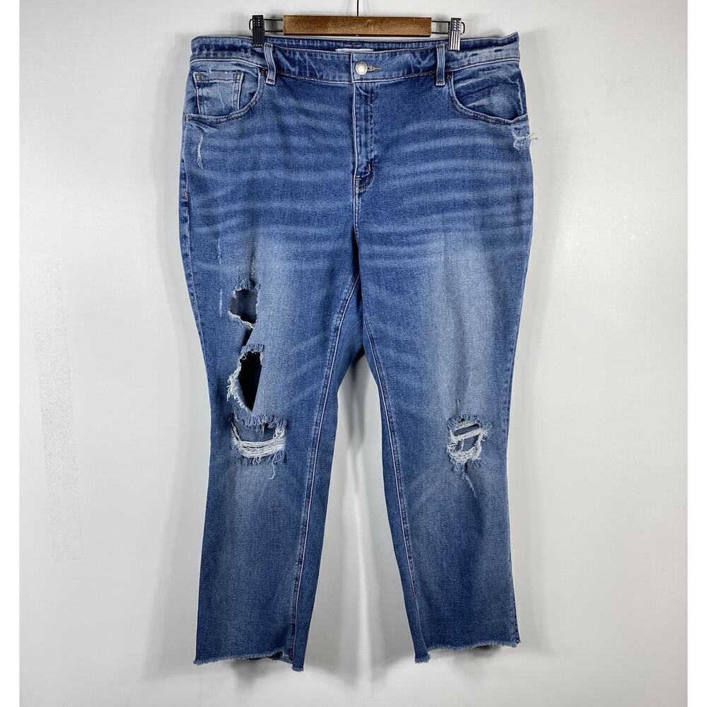 Lane Bryant Plus Size 20 Distressed High-Rise Waist Straight Leg Jeans Blue